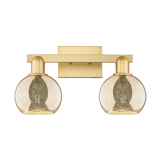 Innovations Athens 17in 2-Light Bath Vanity Light | Industrial Satin Gold Steel and Mercury Glass | Bathroom Vanity | 16.88 x | Model 716-2W-SG-G128-6