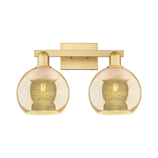 Innovations Athens 19in 2-Light Bath Vanity Light | Industrial Satin Gold Steel and Mercury Glass | Bathroom Vanity | 19 x 11.75 | Model 716-2W-SG-G128-8