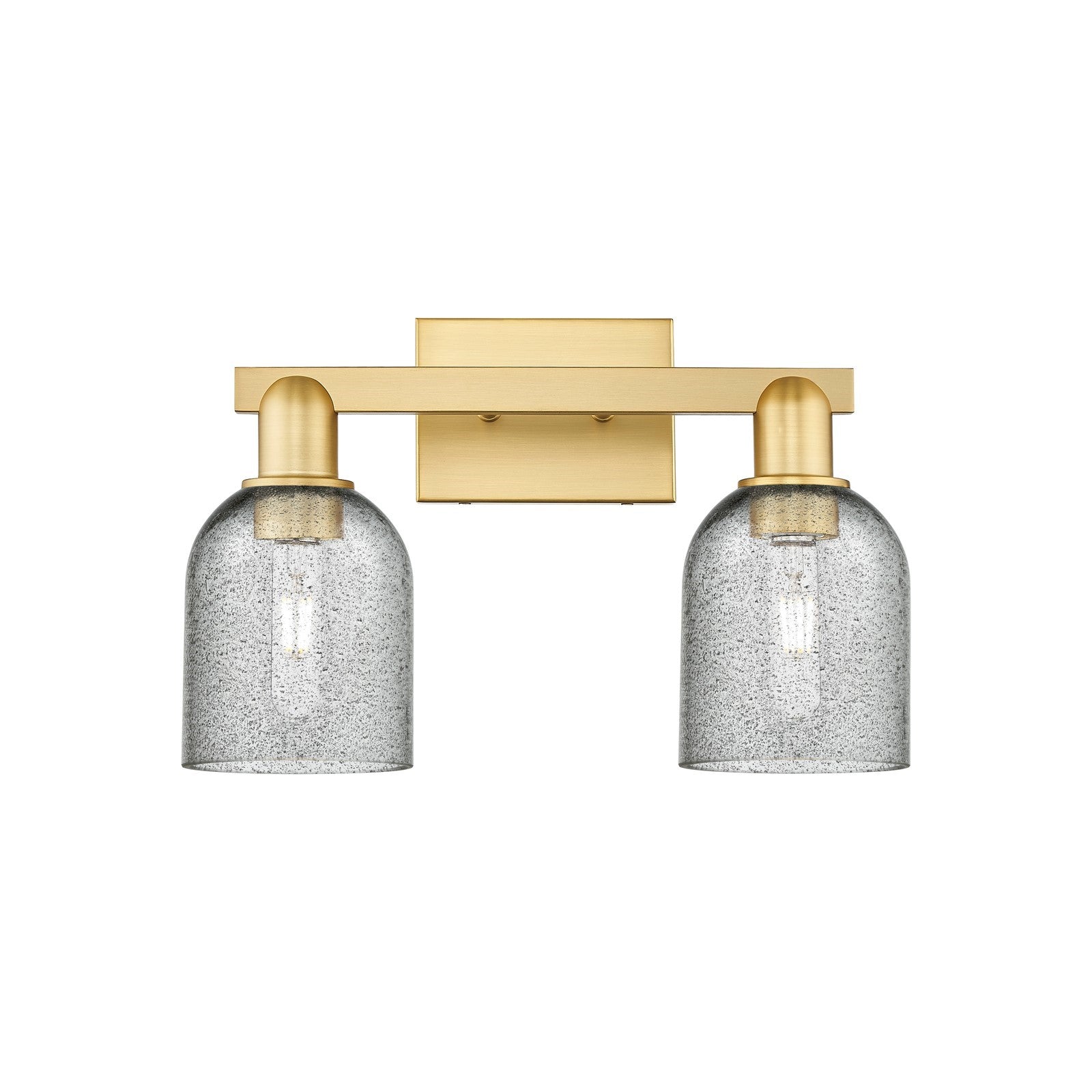 Innovations Caledonia 16in 2-Light Bath Vanity Light | Industrial Satin Gold Steel and Charcoal Glass | Bathroom Vanity & Powder | Model 716-2W-SG-G257