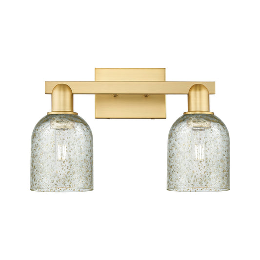 Innovations Caledonia 16in 2-Light Bath Vanity Light | Industrial Satin Gold Steel and Mica Glass | Bathroom Vanity | 16 x 10.75 x | Model 716-2W-SG-G259