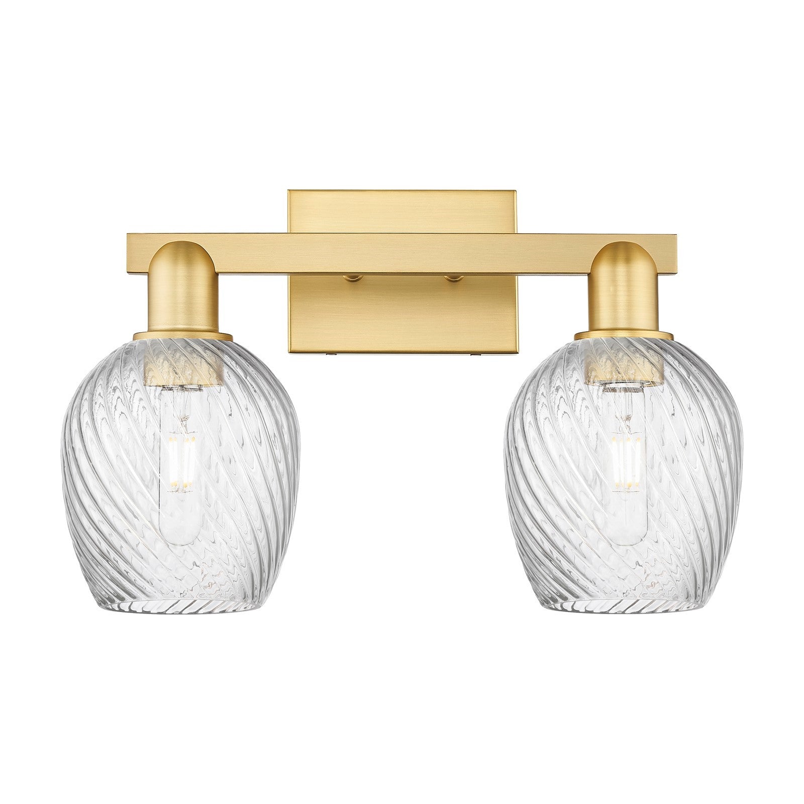 Innovations Salina 2-Light 17in Bath Vanity Light | Industrial Satin Gold Steel and Clear Spiral Fluted Glass | Bathroom Vanity | Model 716-2W-SG-G292
