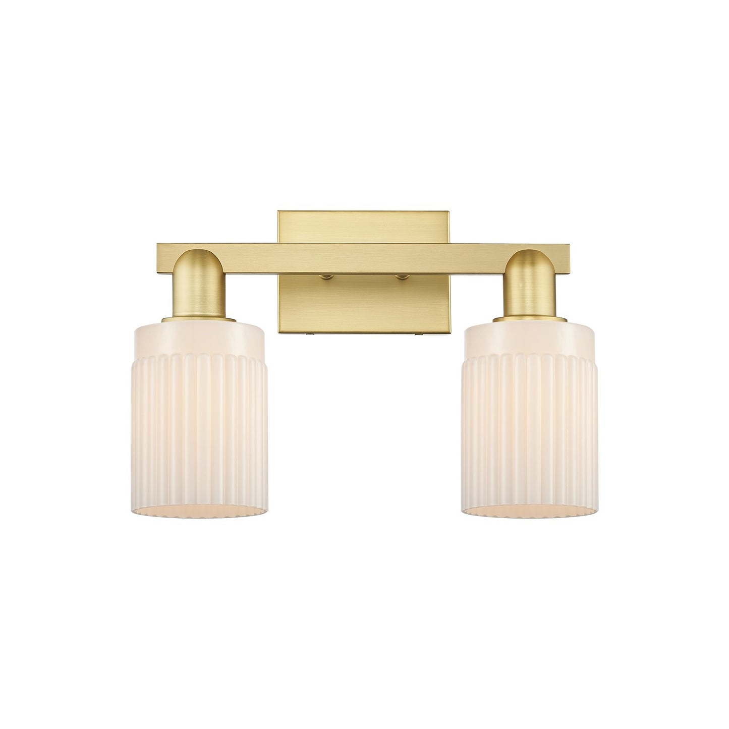 Innovations Hadley 16in 2-Light Bath Vanity Light | Industrial Satin Gold Steel and Matte White Ribbed Glass | Bathroom Vanity & | Model 716-2W-SG-G341
