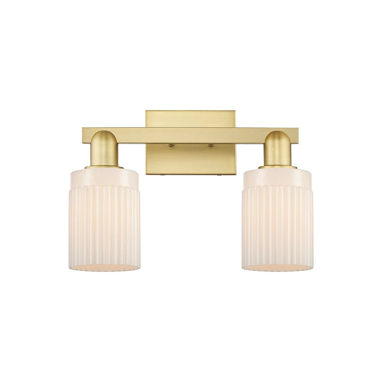 Innovations Hadley 16in 2-Light Bath Vanity Light | Industrial Satin Gold Steel and Matte White Ribbed Glass | Bathroom Vanity & | Model 716-2W-SG-G341