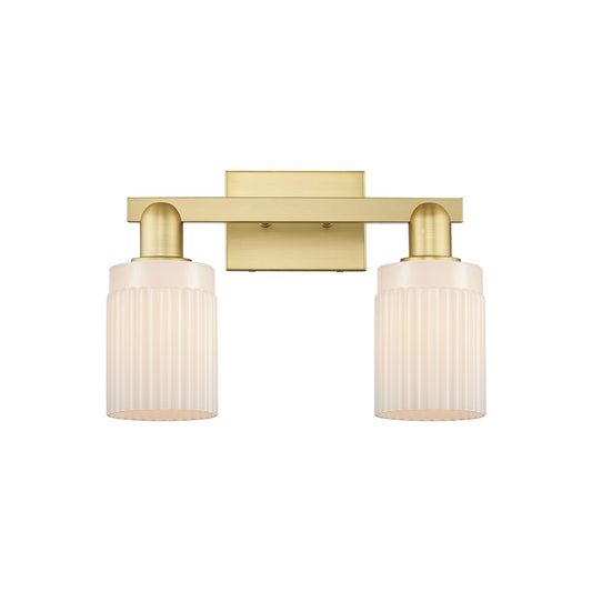 Innovations Hadley 16in 2-Light Bath Vanity Light | Industrial Satin Gold Steel and Matte White Ribbed Glass | Bathroom Vanity & | Model 716-2W-SG-G341