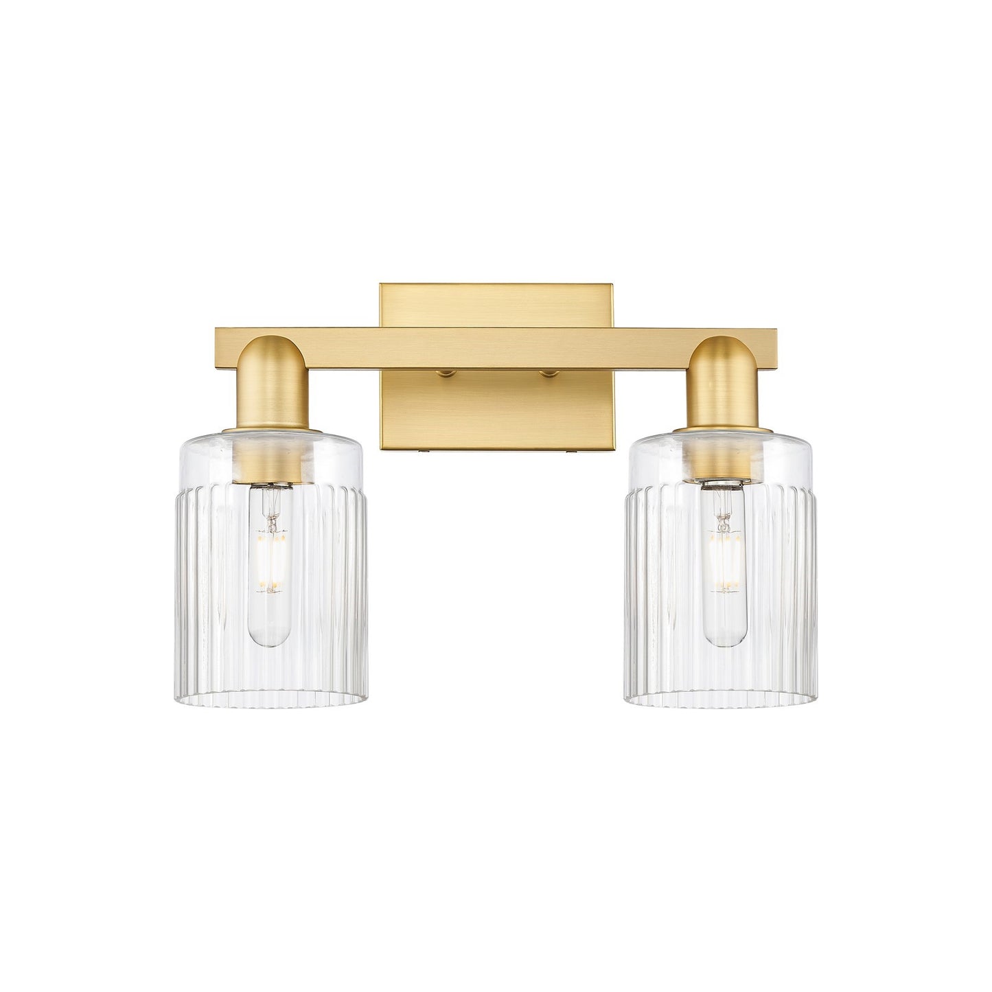 Innovations Hadley 16in 2-Light Bath Vanity Light | Industrial Satin Gold Steel and Clear Ribbed Glass | Bathroom Vanity | 15.5 x | Model 716-2W-SG-G342