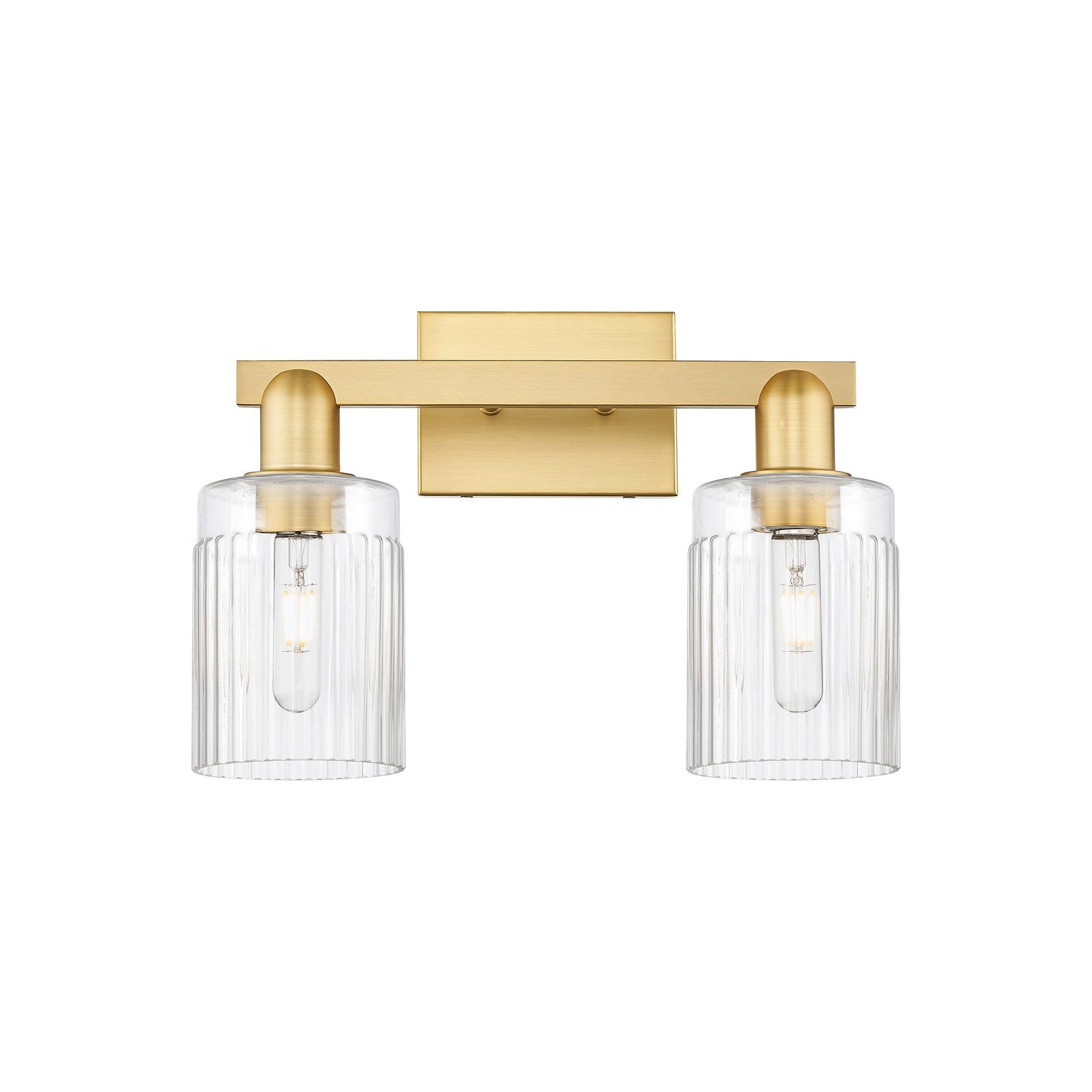Innovations Hadley 16in 2-Light Bath Vanity Light | Industrial Satin Gold Steel and Clear Ribbed Glass | Bathroom Vanity | 15.5 x | Model 716-2W-SG-G342