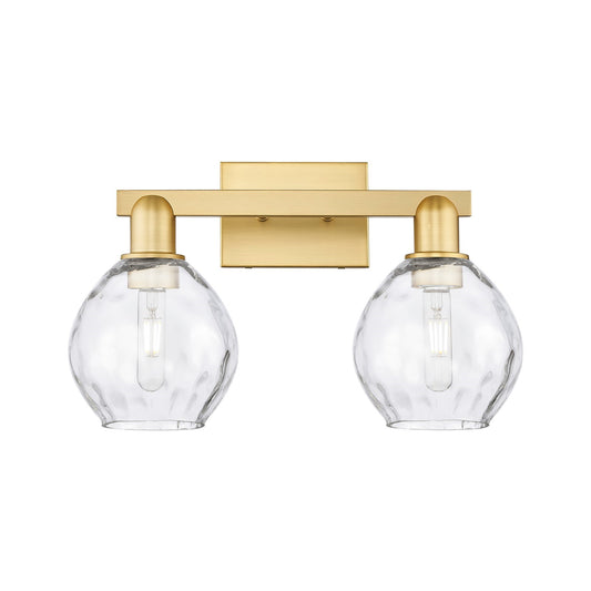Innovations Waverly 17in 2-Light Bath Vanity Light | Industrial Satin Gold Steel and Cast Brass Clear Glass | Bathroom Vanity & | Model 716-2W-SG-G362