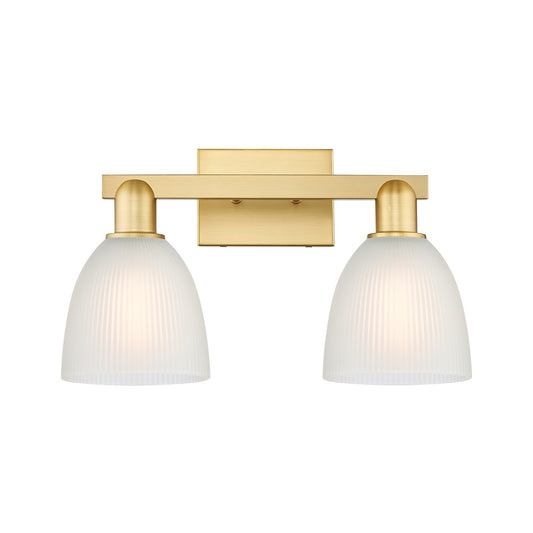 Innovations Castile 17in 2-Light Bath Vanity Light | Industrial Satin Gold Steel and White Glass | Bathroom Vanity & Powder Room | Model 716-2W-SG-G381