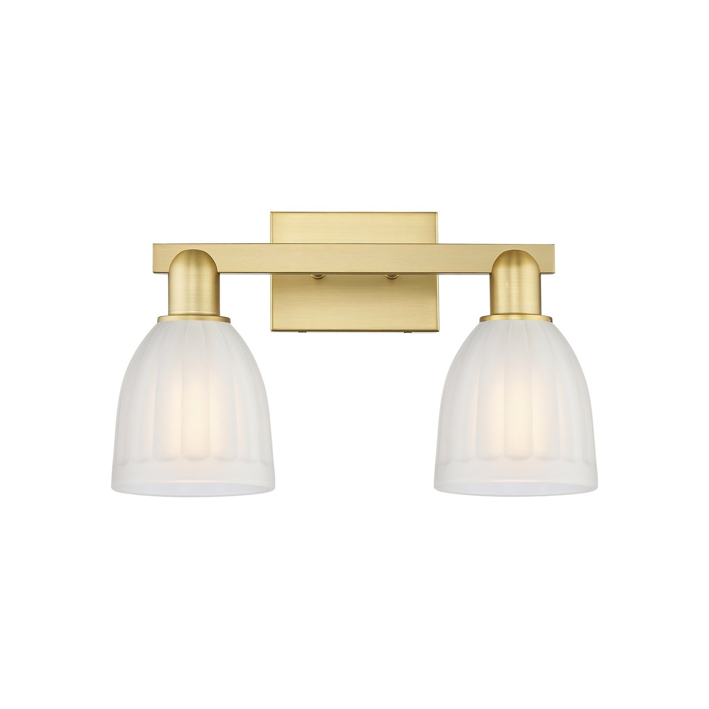 Innovations Brookfield 17in 2-Light Bath Vanity Light | Industrial Satin Gold Steel and White Ribbed Glass | Bathroom Vanity Light | Model 716-2W-SG-G441