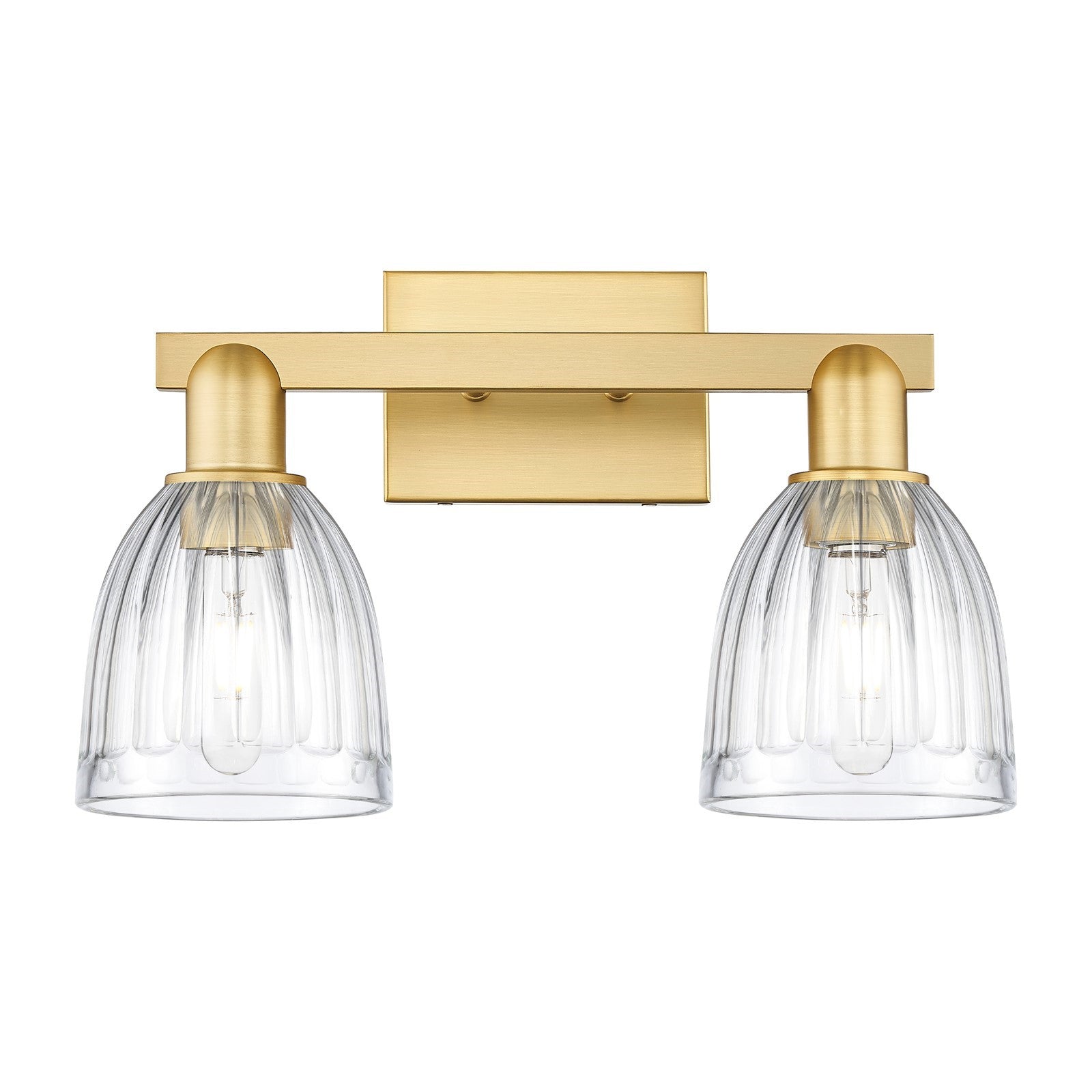 Innovations Brookfield 17in 2-Light Bath Vanity Light | Industrial Satin Gold Steel and Cast Brass with Clear Ribbed Glass Shade | Model 716-2W-SG-G442