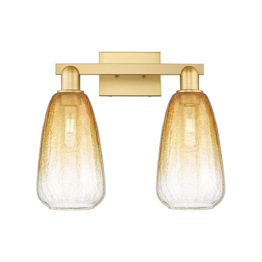 Innovations Brookhaven Almond 17in 2-Light Bath Vanity Light | Industrial Satin Gold Steel and Amber Glass | Bathroom Vanity | Model 716-2W-SG-G480-6AM