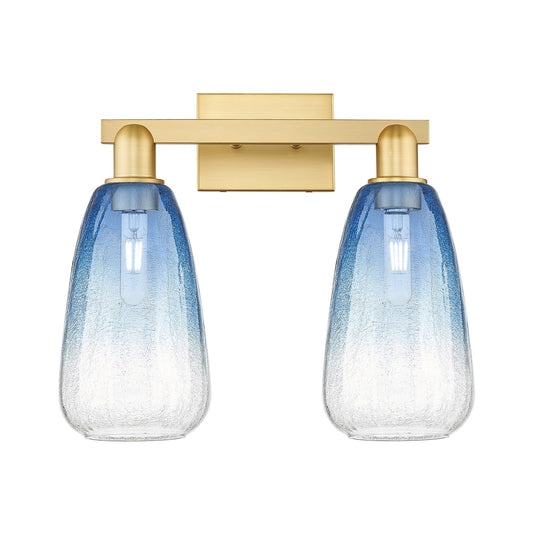 Innovations Brookhaven Almond 17in 2-Light Bath Vanity Light | Industrial Satin Gold Steel and Sapphire Blue Glass | Bathroom | Model 716-2W-SG-G480-6SB