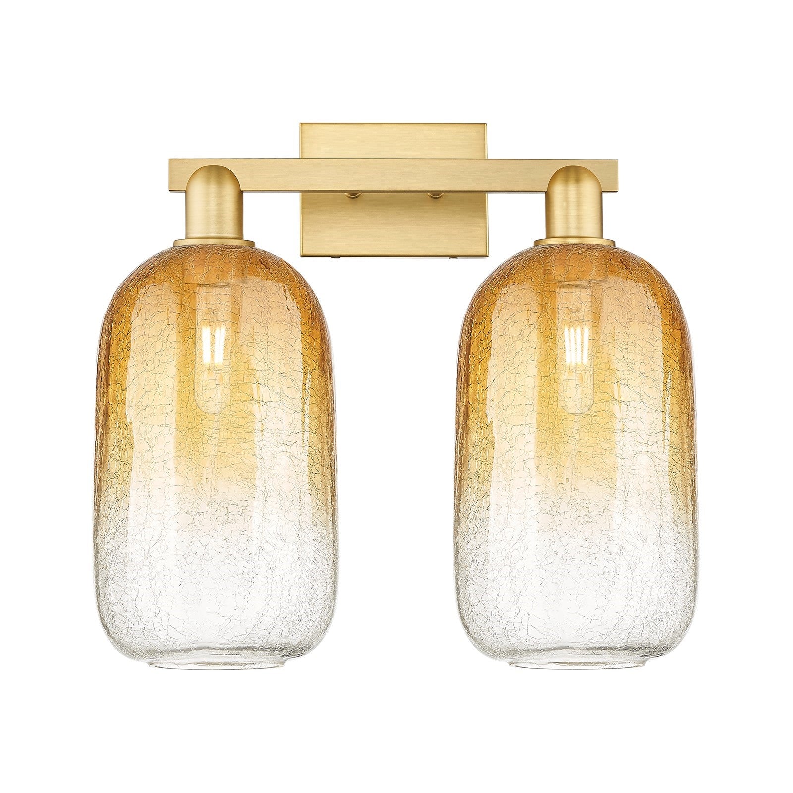 Innovations Brookhaven Cloche 18in 2-Light Bath Vanity | Industrial Satin Gold Steel and Cast Brass with Amber Glass | Bathroom | Model 716-2W-SG-G482-7AM