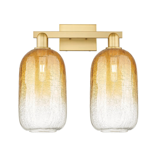 Innovations Brookhaven Cloche 18in 2-Light Bath Vanity | Industrial Satin Gold Steel and Cast Brass with Amber Glass | Bathroom | Model 716-2W-SG-G482-7AM