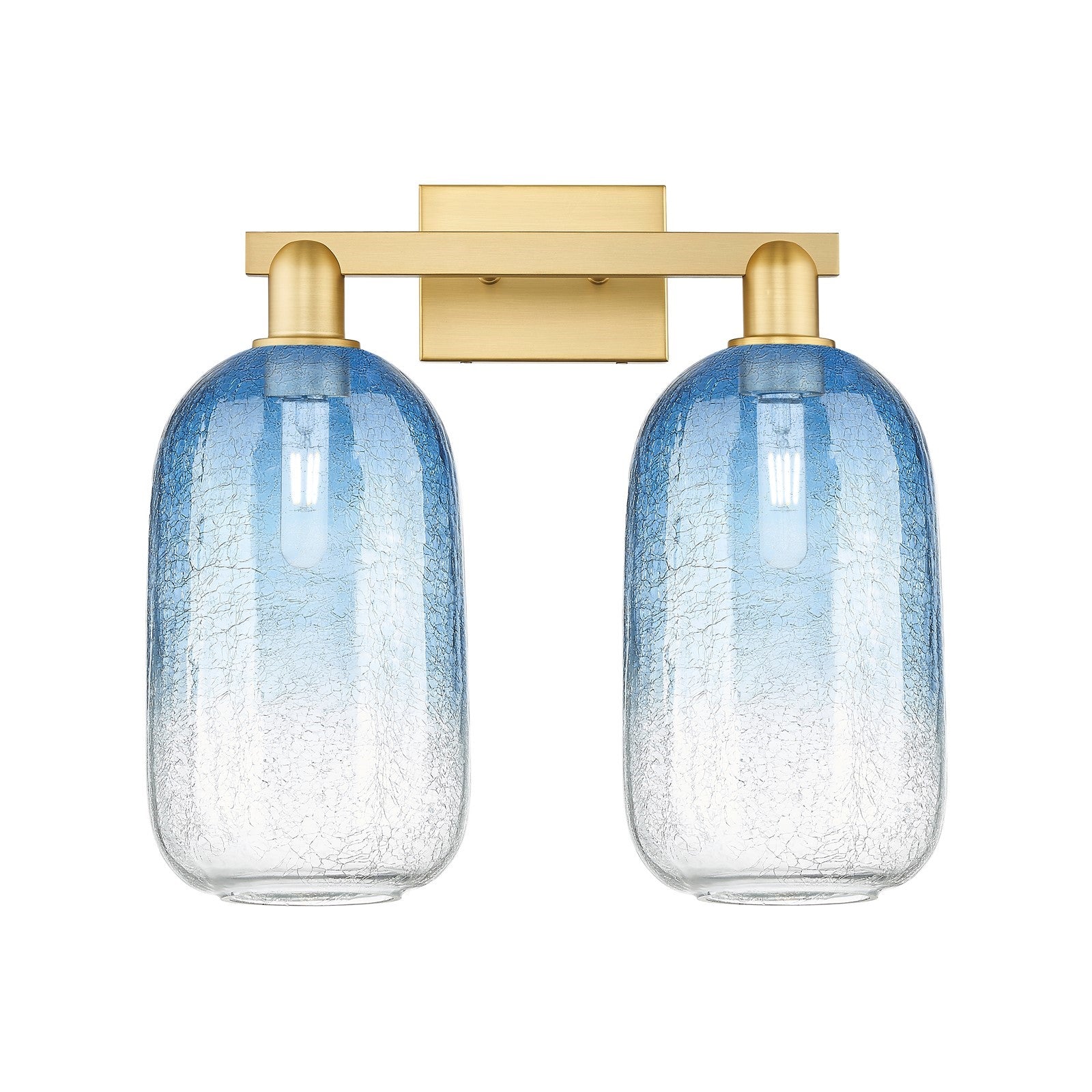 Innovations Brookhaven Cloche 18in 2-Light Bath Vanity | Industrial Satin Gold Steel and Cast Brass with Sapphire Blue Glass | Model 716-2W-SG-G482-7SB
