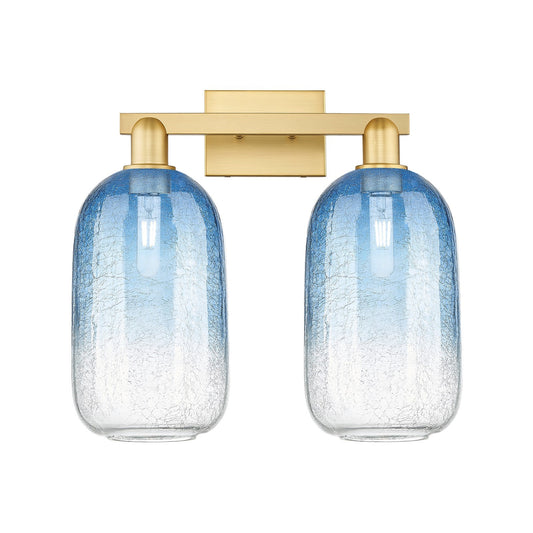 Innovations Brookhaven Cloche 18in 2-Light Bath Vanity | Industrial Satin Gold Steel and Cast Brass with Sapphire Blue Glass | Model 716-2W-SG-G482-7SB