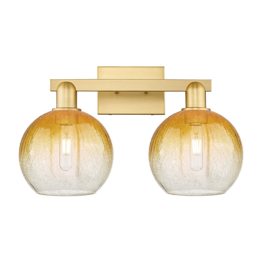 Innovations Brookhaven Globe 19in 2-Light Bath Vanity | Industrial Satin Gold Steel and Amber Glass | Bathroom Vanity | 19 x | Model 716-2W-SG-G483-8AM