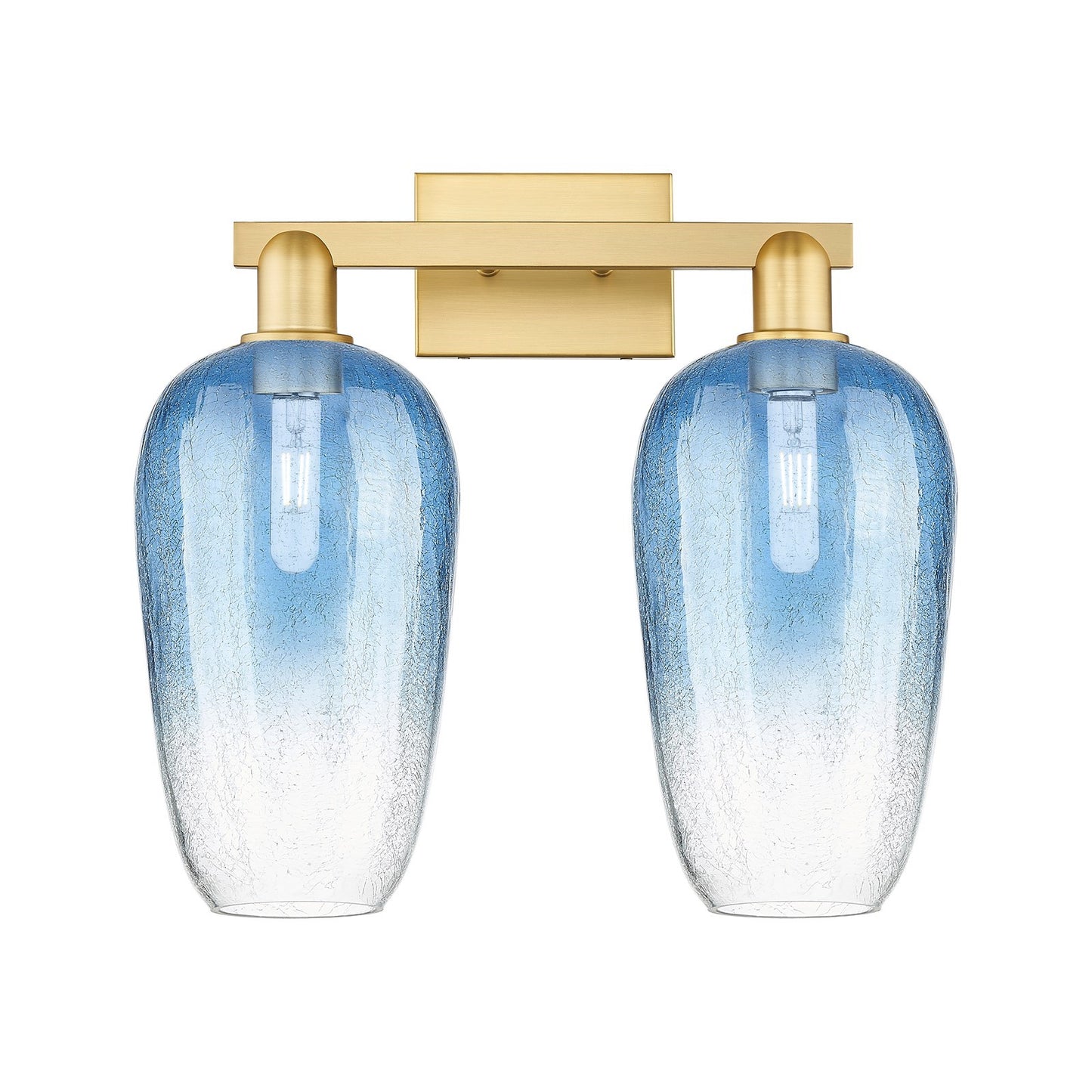 Innovations Brookhaven Flute 18in 2-Light Bath Vanity | Industrial Satin Gold Steel and Sapphire Blue Glass | Bathroom Vanity | Model 716-2W-SG-G484-7SB