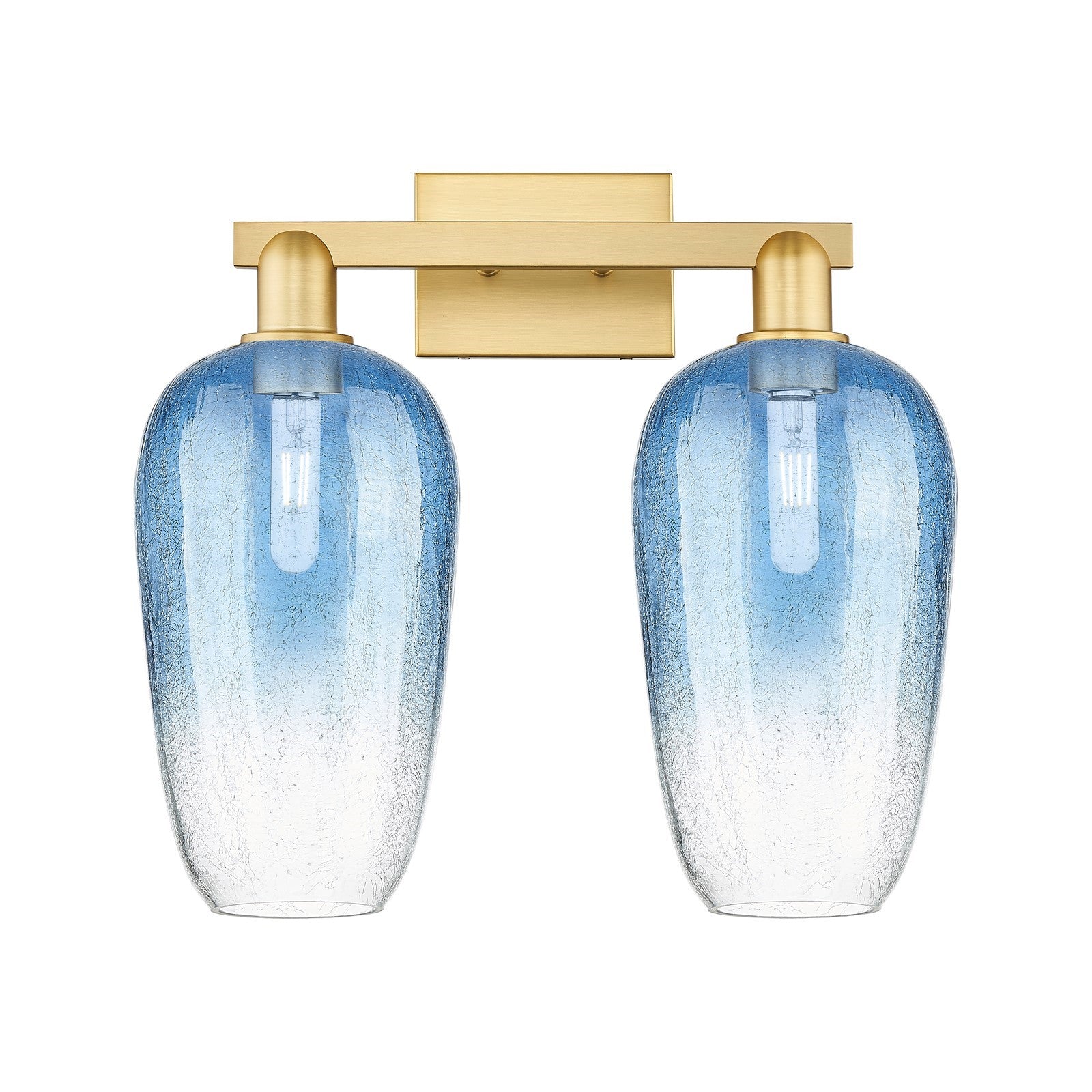 Innovations Brookhaven Flute 18in 2-Light Bath Vanity | Industrial Satin Gold Steel and Sapphire Blue Glass | Bathroom Vanity | Model 716-2W-SG-G484-7SB