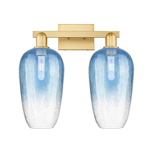 Innovations Brookhaven Flute 18in 2-Light Bath Vanity | Industrial Satin Gold Steel and Sapphire Blue Glass | Bathroom Vanity | Model 716-2W-SG-G484-7SB