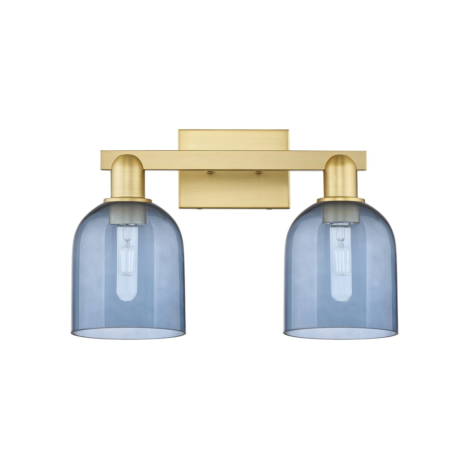 Innovations Bella 17in 2-Light Bath Vanity Light | Industrial Satin Gold Steel and Blue Glass | Bathroom Vanity | 16.5 x 11.25 | Model 716-2W-SG-G558-6BL