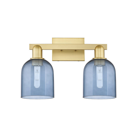 Innovations Bella 17in 2-Light Bath Vanity Light | Industrial Satin Gold Steel and Blue Glass | Bathroom Vanity | 16.5 x 11.25 | Model 716-2W-SG-G558-6BL