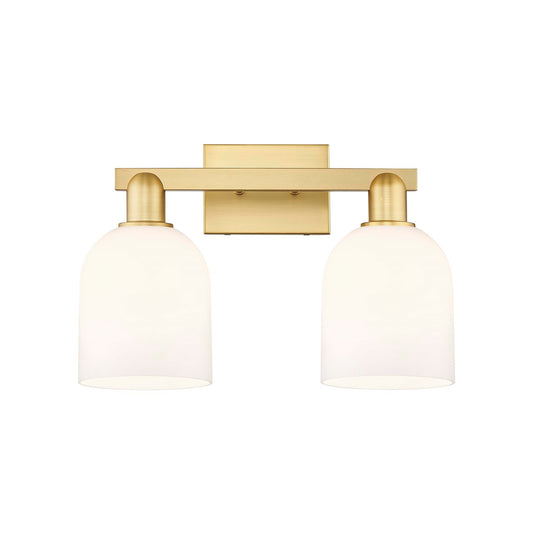 Innovations Bella 17in 2-Light Bath Vanity Light | Industrial Satin Gold Steel and White Glass | Bathroom Vanity | 16.5 x | Model 716-2W-SG-G558-6GWH