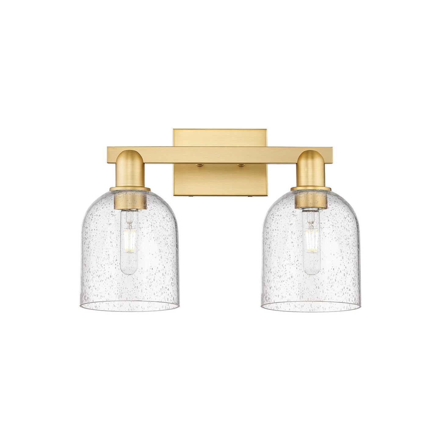 Innovations Bella 17in 2-Light Bath Vanity Light | Industrial Satin Gold Steel and Seedy Glass | Bathroom Vanity | 16.5 x | Model 716-2W-SG-G558-6SDY