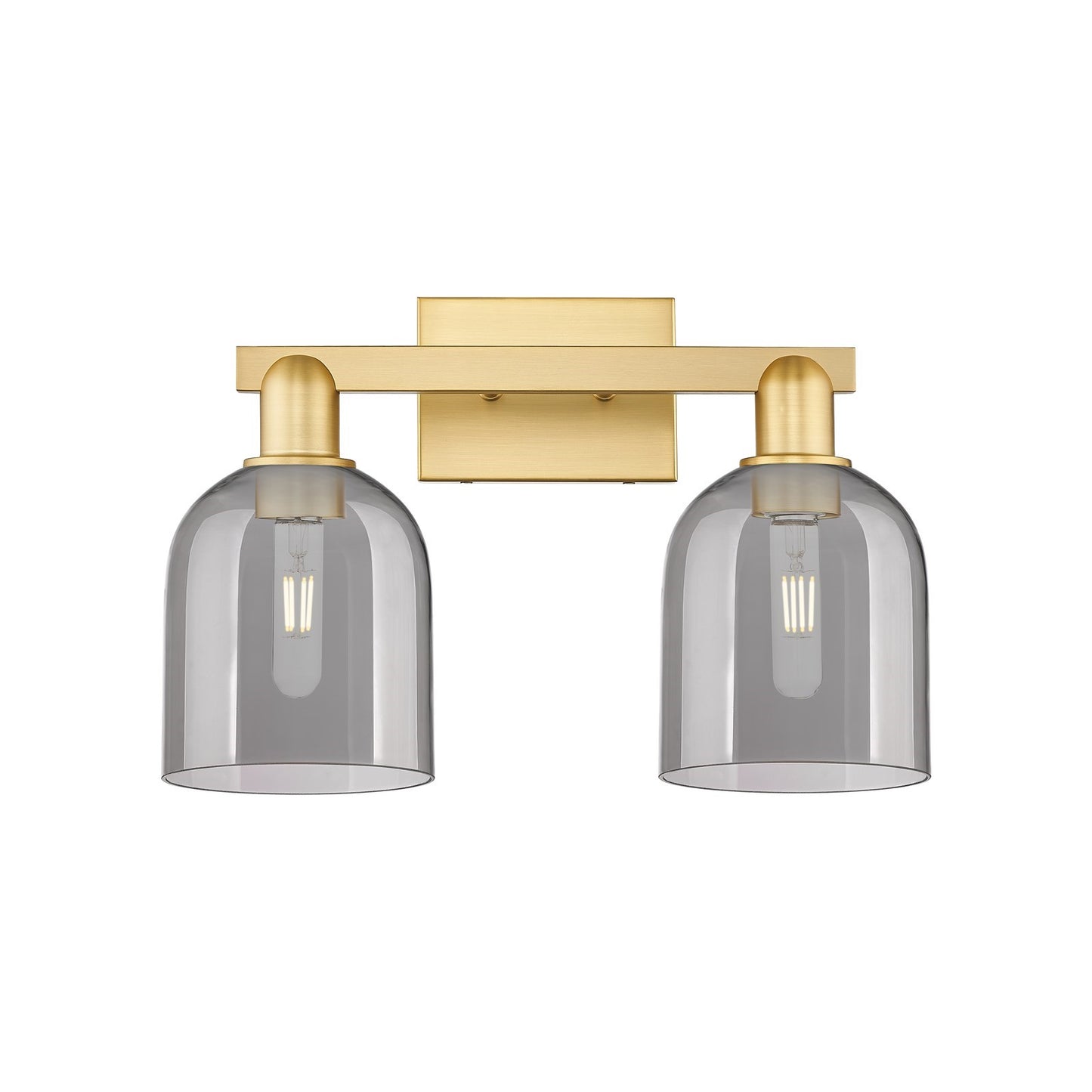 Innovations Bella 17in 2-Light Bath Vanity Light | Industrial Satin Gold Steel and Cast Brass with Light Smoke Bell Glass | Model 716-2W-SG-G558-6SM