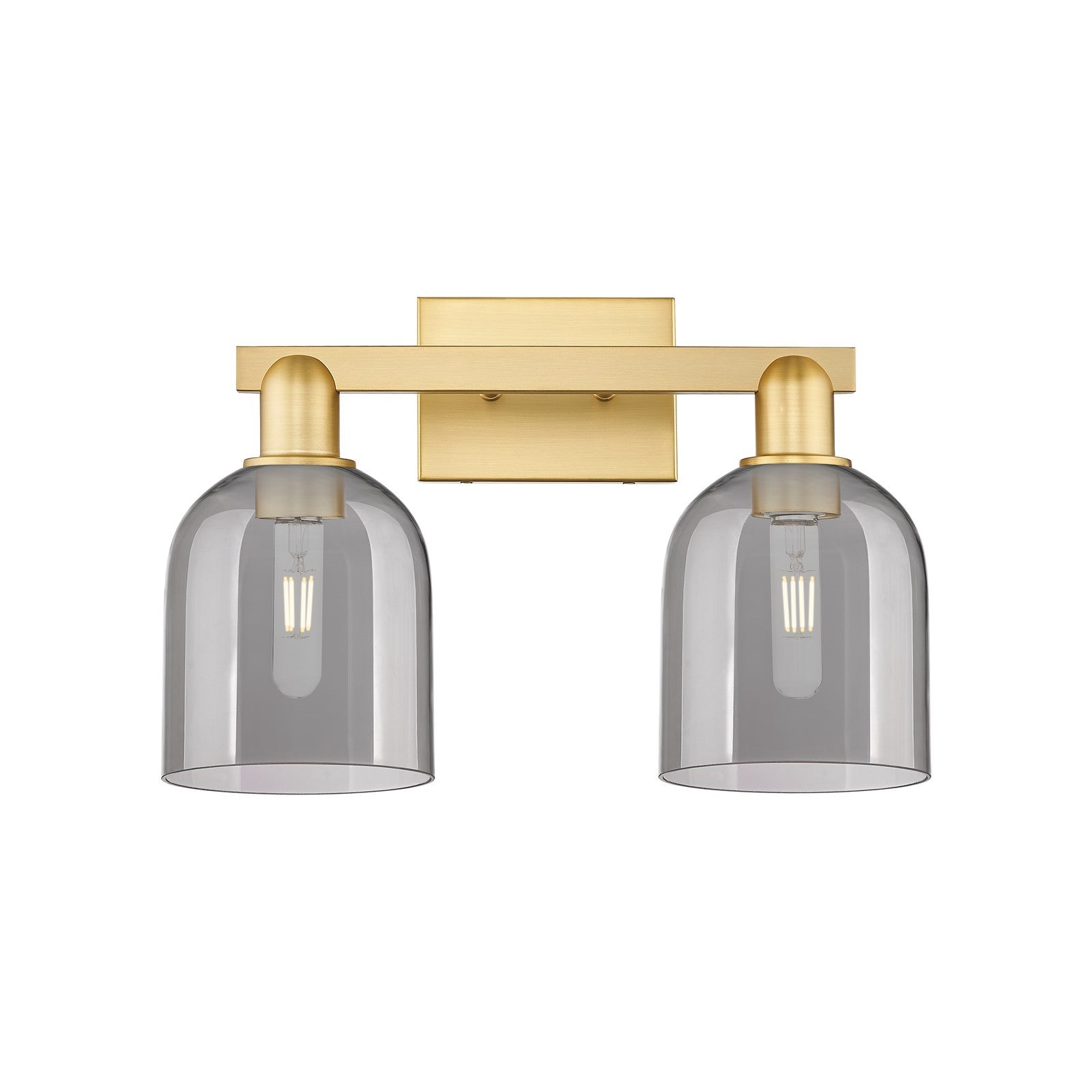 Innovations Bella 17in 2-Light Bath Vanity Light | Industrial Satin Gold Steel and Cast Brass with Light Smoke Bell Glass | Model 716-2W-SG-G558-6SM