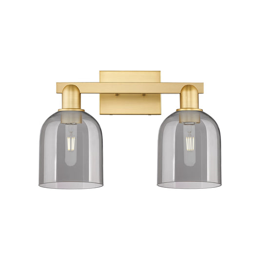 Innovations Bella 17in 2-Light Bath Vanity Light | Industrial Satin Gold Steel and Cast Brass with Light Smoke Bell Glass | Model 716-2W-SG-G558-6SM