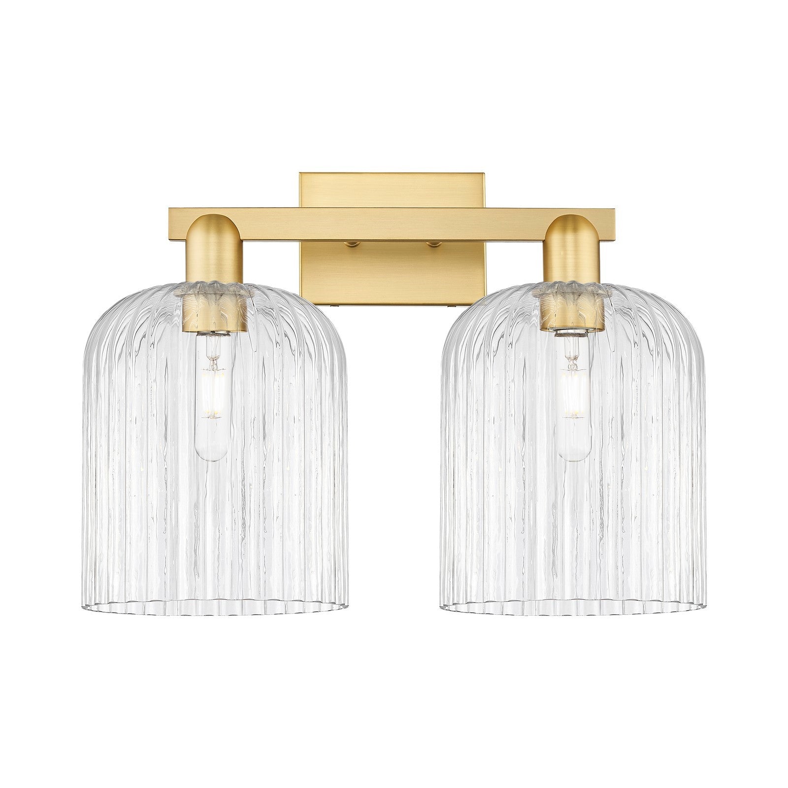 Innovations Bridal Veil 19in 2-Light Bath Vanity Light | Industrial Satin Gold Steel and Clear Ribbed Glass | Bathroom Vanity | Model 716-2W-SG-G559-8CL