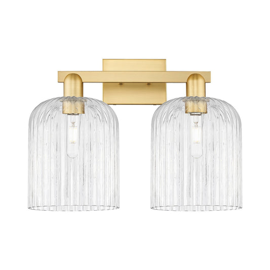 Innovations Bridal Veil 19in 2-Light Bath Vanity Light | Industrial Satin Gold Steel and Clear Ribbed Glass | Bathroom Vanity | Model 716-2W-SG-G559-8CL