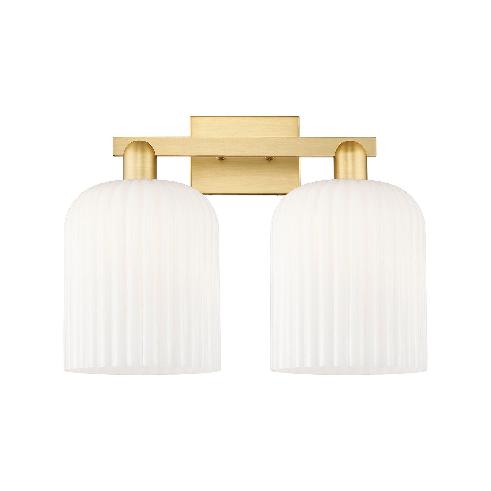 Innovations Bridal Veil 19in 2-Light Bath Vanity | Industrial Satin Gold Steel and Gloss White Ribbed Glass | Bathroom Vanity | Model 716-2W-SG-G559-8GWH