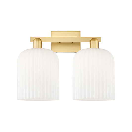 Innovations Bridal Veil 19in 2-Light Bath Vanity | Industrial Satin Gold Steel and Gloss White Ribbed Glass | Bathroom Vanity | Model 716-2W-SG-G559-8GWH