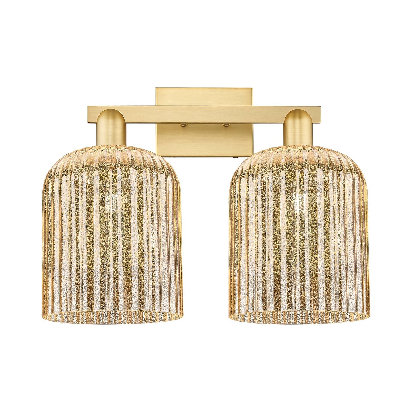 Innovations Bridal Veil 19in 2-Light Bath Vanity Light | Industrial Satin Gold Steel and Mercury Ribbed Glass | Bathroom Vanity | Model 716-2W-SG-G559-8ME