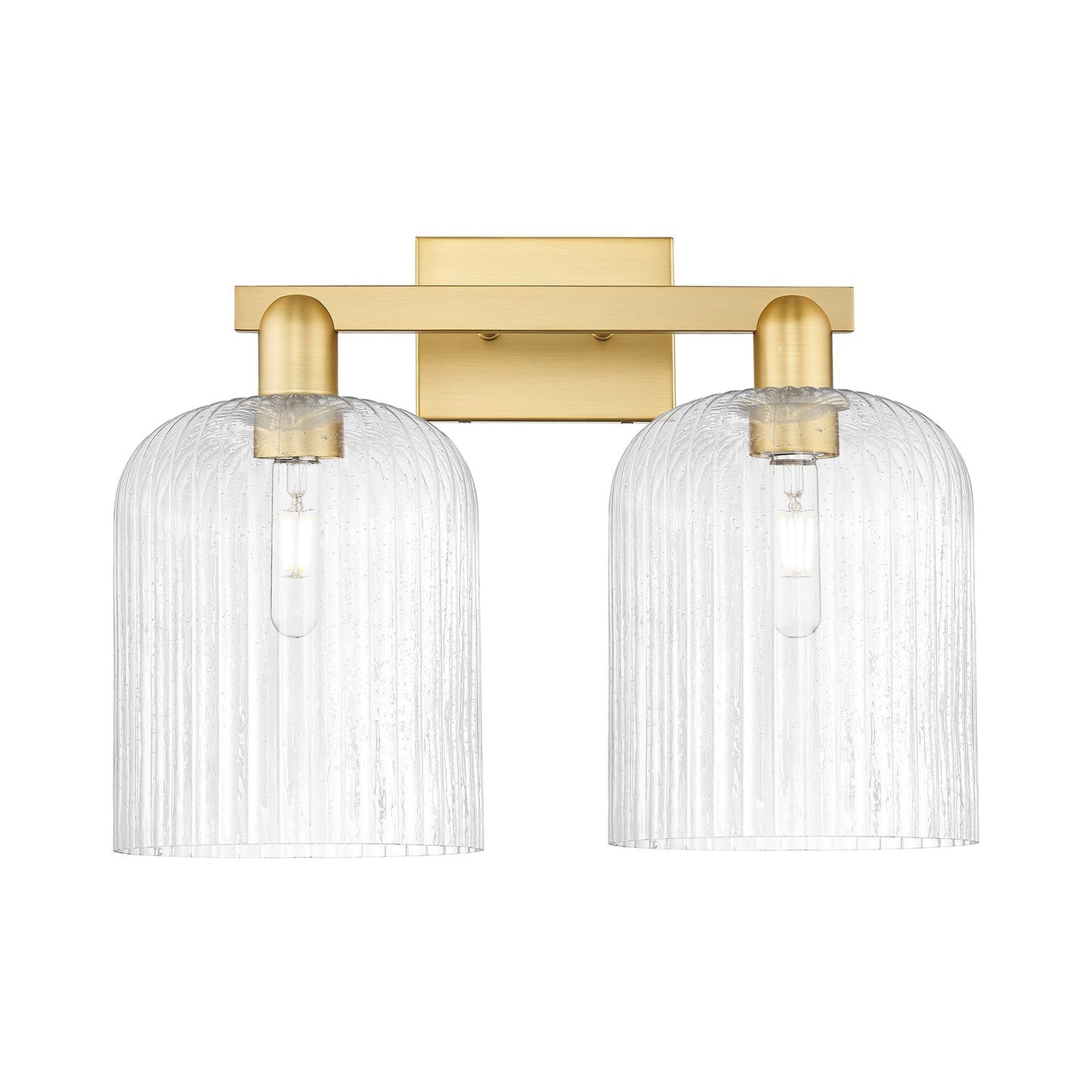 Innovations Bridal Veil 19in 2-Light Bath Vanity | Industrial Satin Gold Steel and Seedy Ribbed Glass | Bathroom Vanity Light | Model 716-2W-SG-G559-8SDY