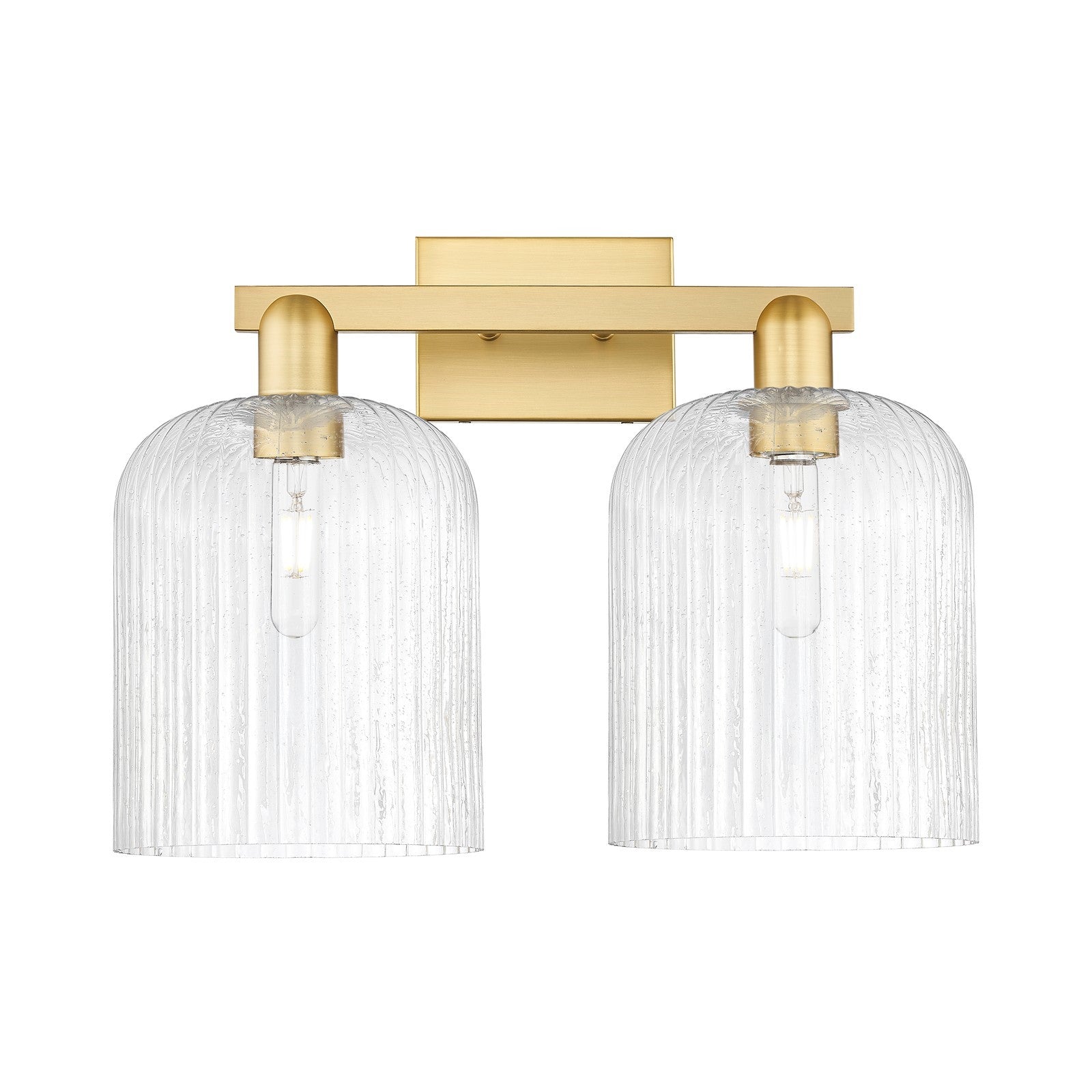 Innovations Bridal Veil 19in 2-Light Bath Vanity | Industrial Satin Gold Steel and Seedy Ribbed Glass | Bathroom Vanity Light | Model 716-2W-SG-G559-8SDY