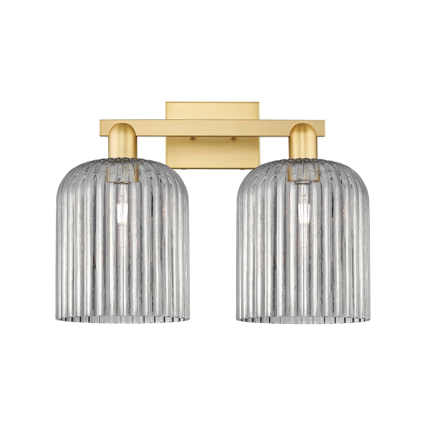 Innovations Bridal Veil 19in 2-Light Bath Vanity Light | Industrial Satin Gold Steel and Cast Brass with Light Smoke Ribbed | Model 716-2W-SG-G559-8SM
