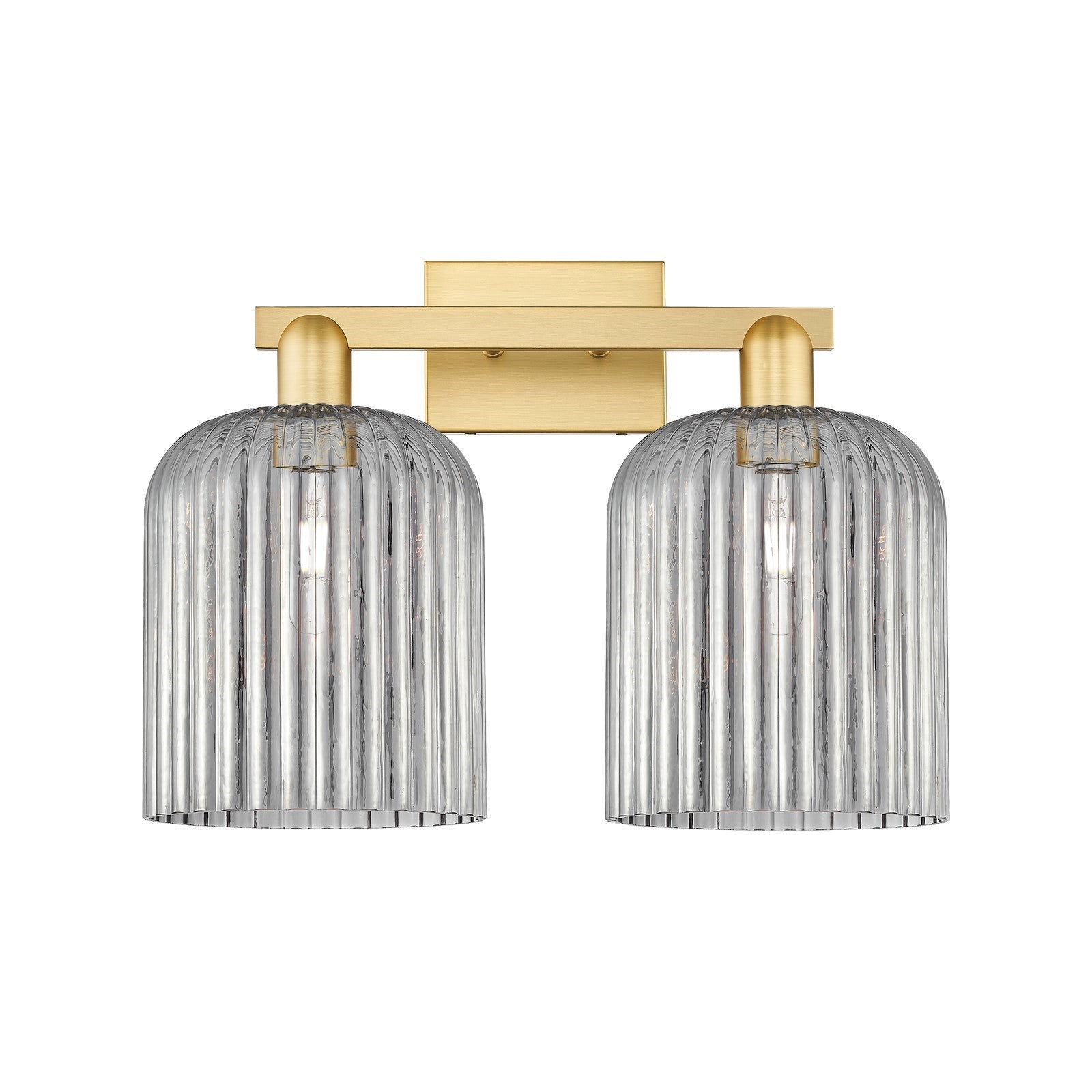 Innovations Bridal Veil 19in 2-Light Bath Vanity Light | Industrial Satin Gold Steel and Cast Brass with Light Smoke Ribbed | Model 716-2W-SG-G559-8SM