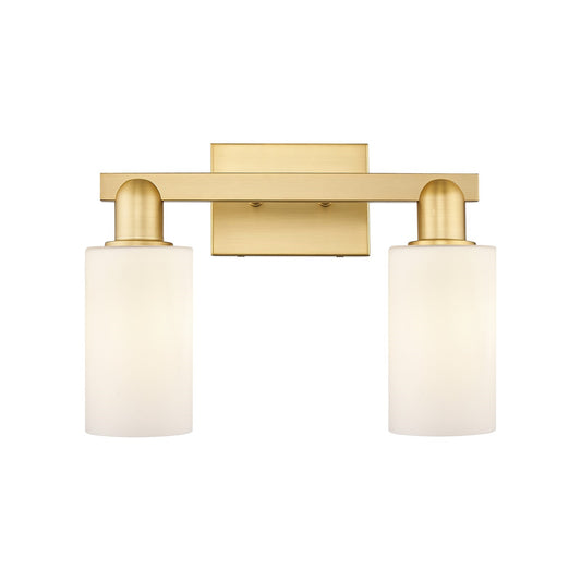 Innovations Clymer 15in 2-Light Bath Vanity Light | Industrial Satin Gold Steel and Matte White Glass | Bathroom Vanity | 14.88 x | Model 716-2W-SG-G801