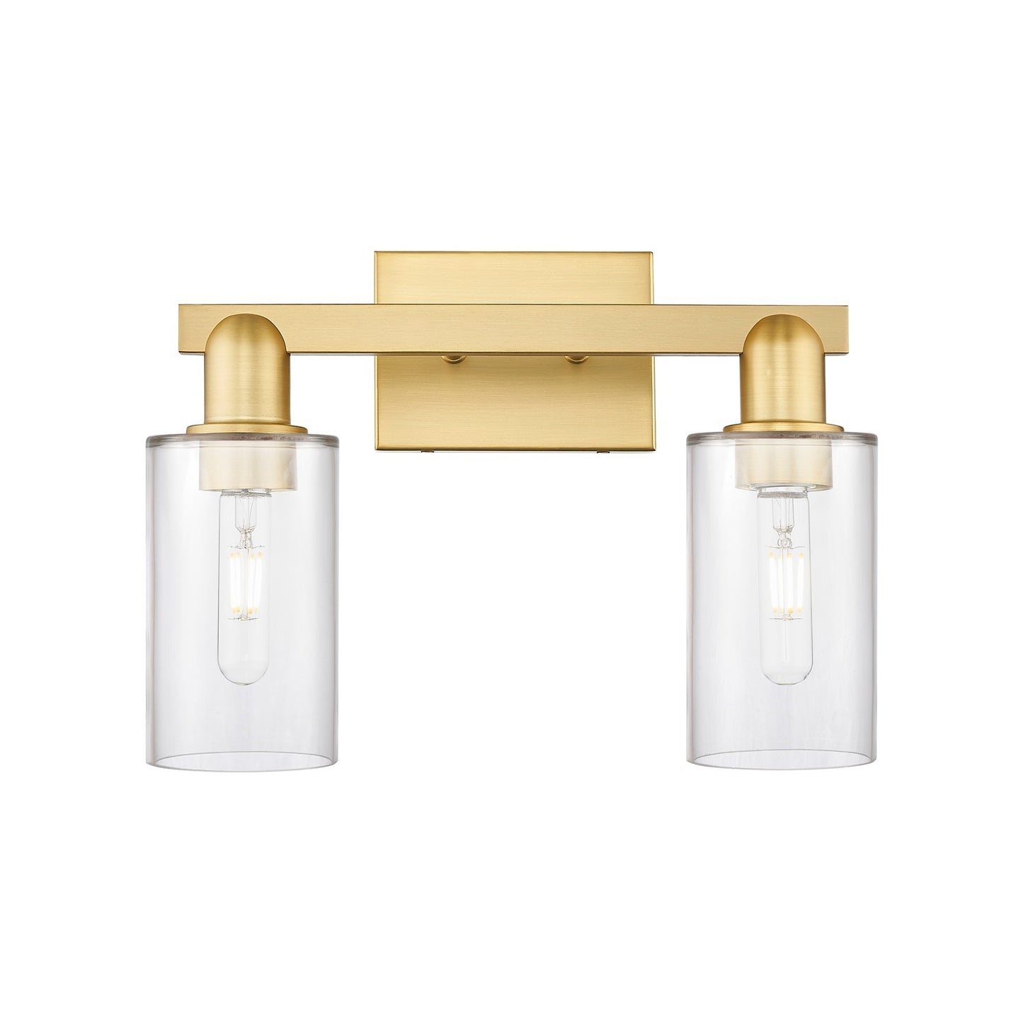 Innovations Clymer 15in 2-Light Bath Vanity Light | Industrial Satin Gold Steel and Clear Glass | Bathroom Vanity | 14.88 x 10.62 x | Model 716-2W-SG-G802