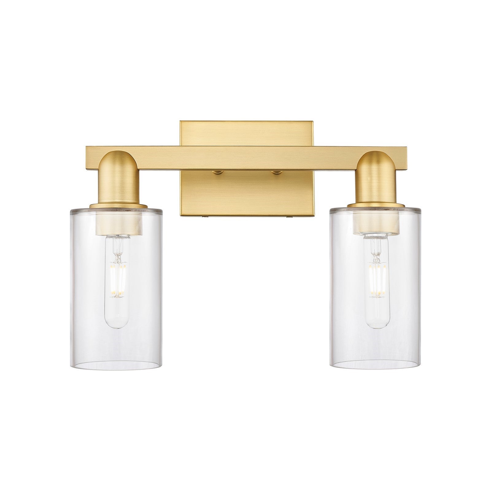 Innovations Clymer 15in 2-Light Bath Vanity Light | Industrial Satin Gold Steel and Clear Glass | Bathroom Vanity | 14.88 x 10.62 x | Model 716-2W-SG-G802