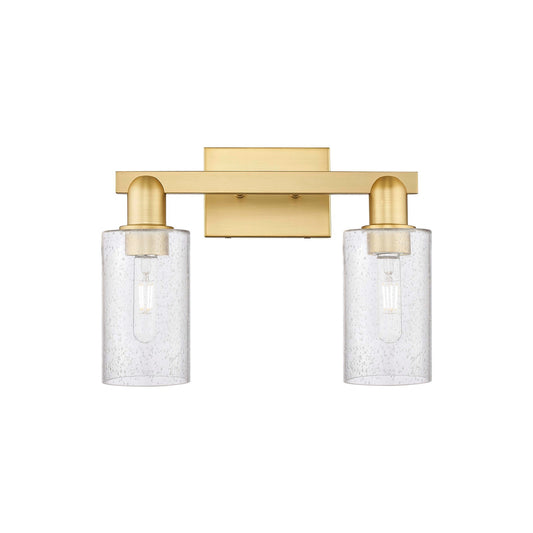 Innovations Clymer 15in 2-Light Bath Vanity Light | Industrial Satin Gold Steel and Seedy Glass | Bathroom Vanity | 14.88 x 10.62 x | Model 716-2W-SG-G804