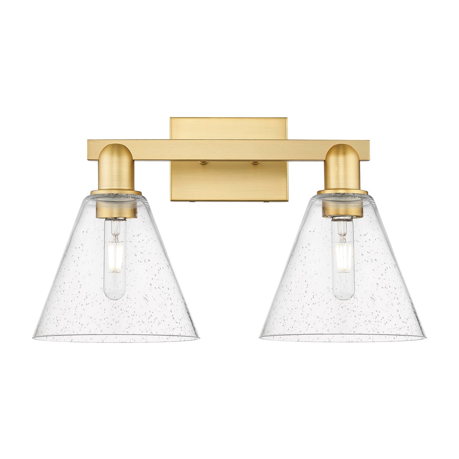 Innovations Berkshire Glass 19in 2-Light Bath Vanity | Industrial Satin Gold Steel and Cast Brass with Seedy Glass Shade | Model 716-2W-SG-GBC-84