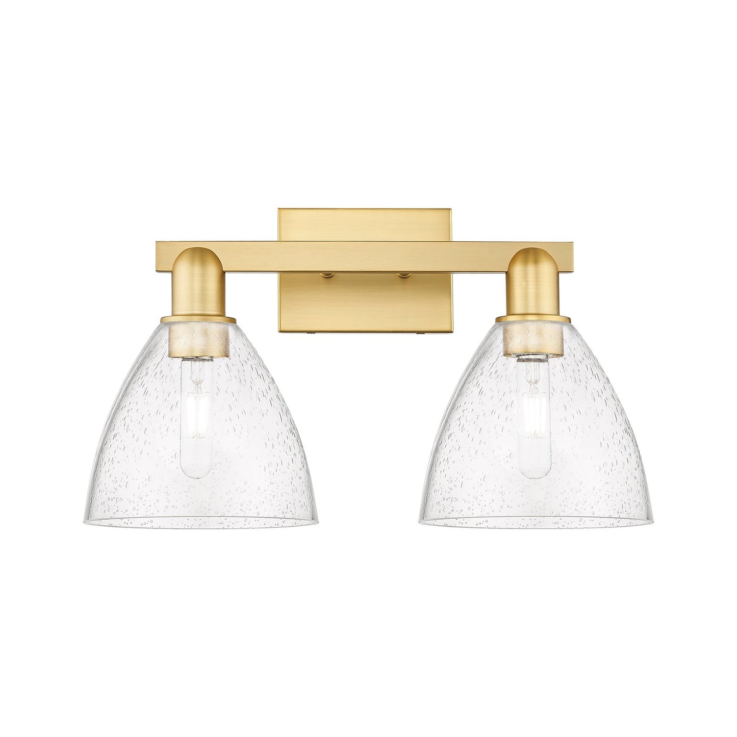 Innovations Bristol 19in 2-Light Bath Vanity Light | Industrial Satin Gold Steel and Cast Brass with Seedy Glass Shades | Model 716-2W-SG-GBD-754