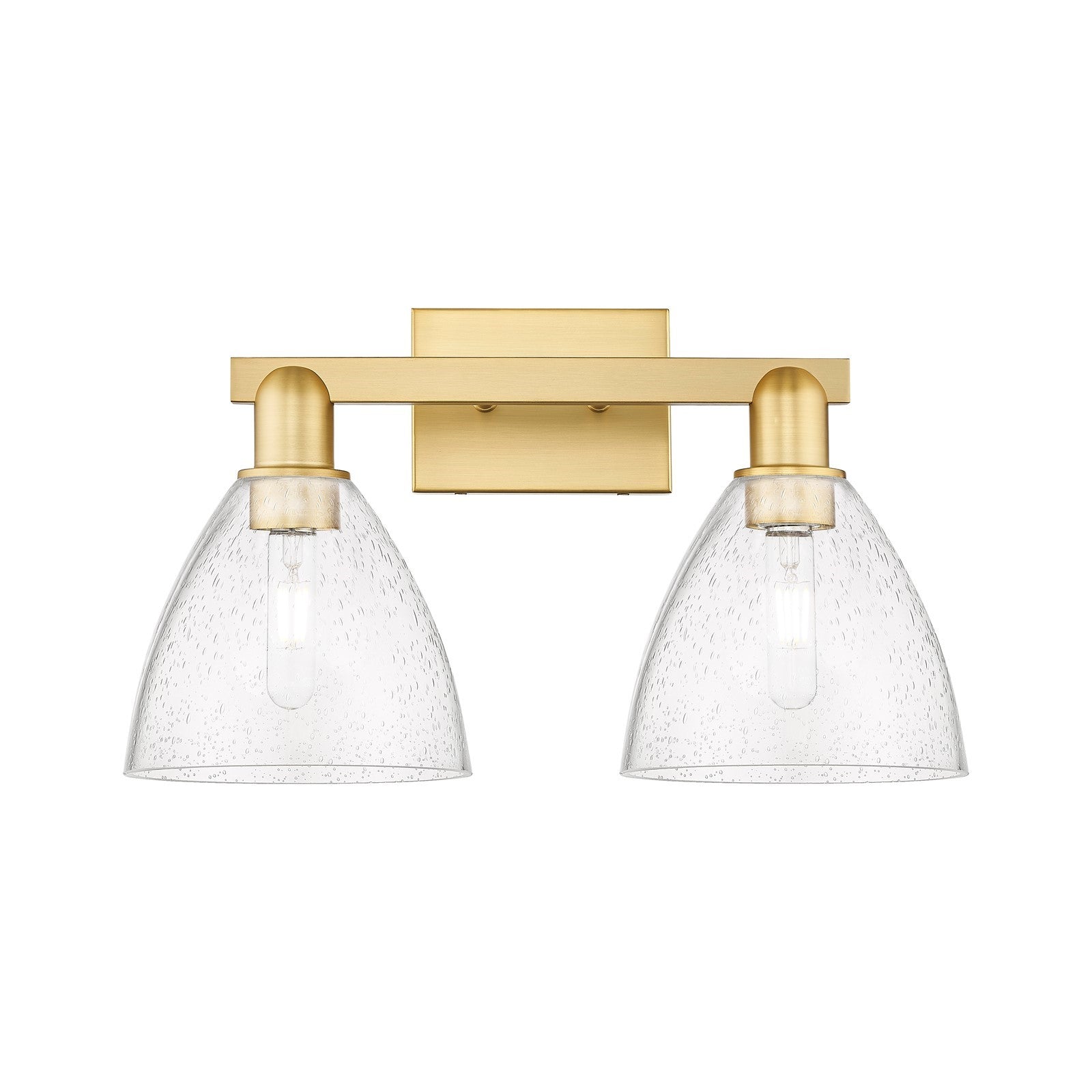Innovations Bristol 19in 2-Light Bath Vanity Light | Industrial Satin Gold Steel and Cast Brass with Seedy Glass Shades | Model 716-2W-SG-GBD-754