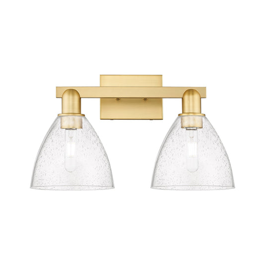 Innovations Bristol 19in 2-Light Bath Vanity Light | Industrial Satin Gold Steel and Cast Brass with Seedy Glass Shades | Model 716-2W-SG-GBD-754