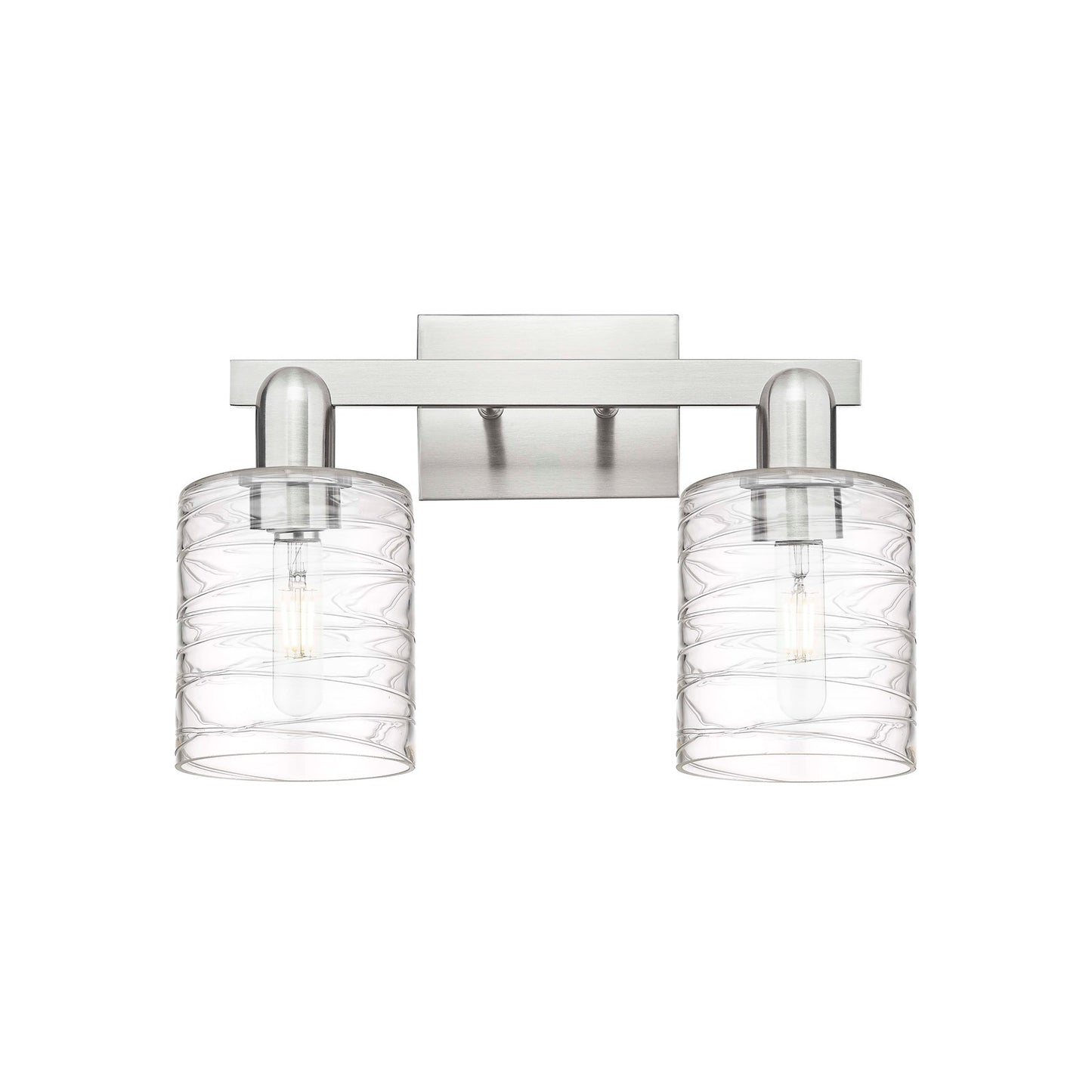 Innovations Cobbleskill 16in 2-Light Bath Vanity | Industrial Brushed Satin Nickel and Deco Swirl Clear Glass | Entryway & Hallway | Model 716-2W-SN-G1113