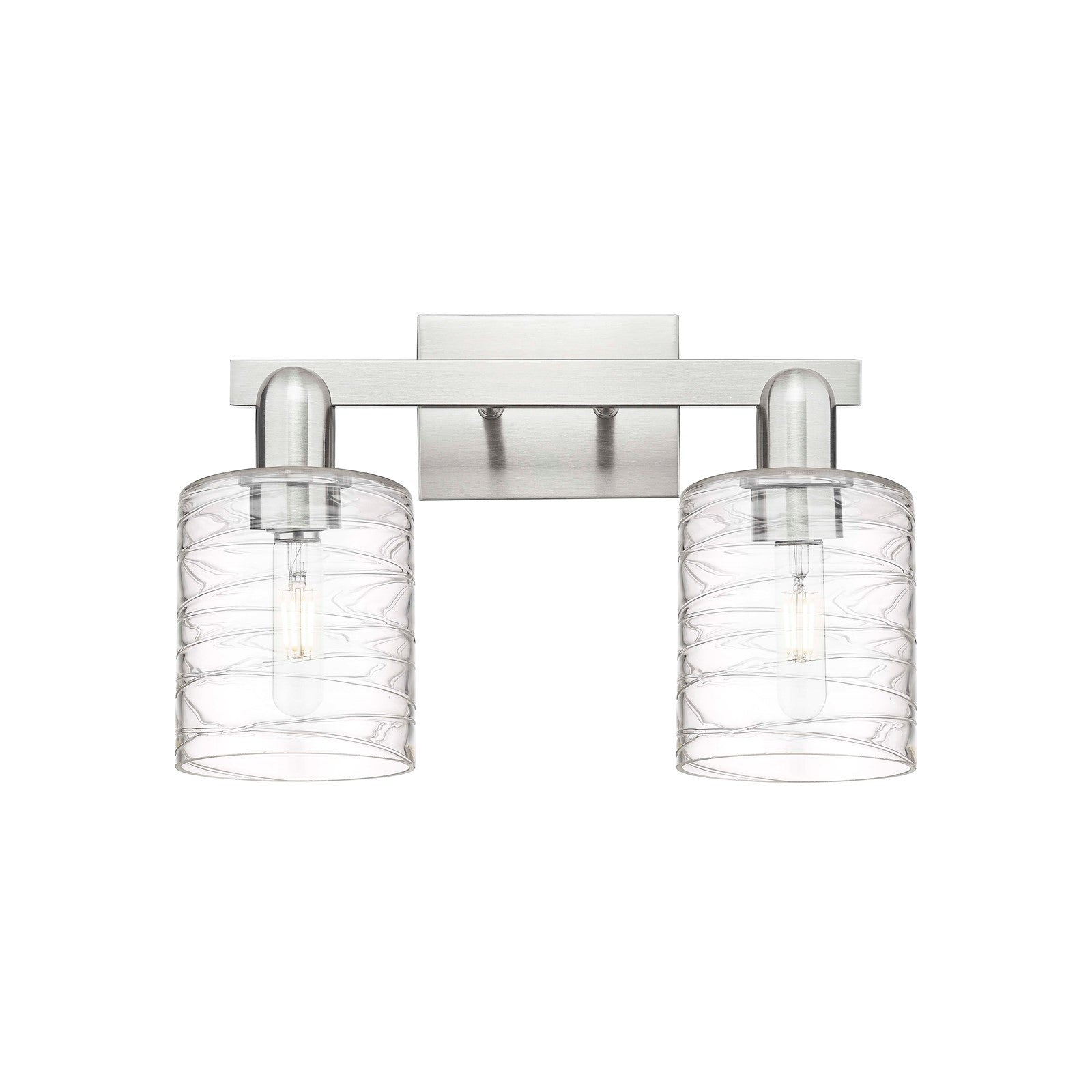 Innovations Cobbleskill 16in 2-Light Bath Vanity | Industrial Brushed Satin Nickel and Deco Swirl Clear Glass | Entryway & Hallway | Model 716-2W-SN-G1113